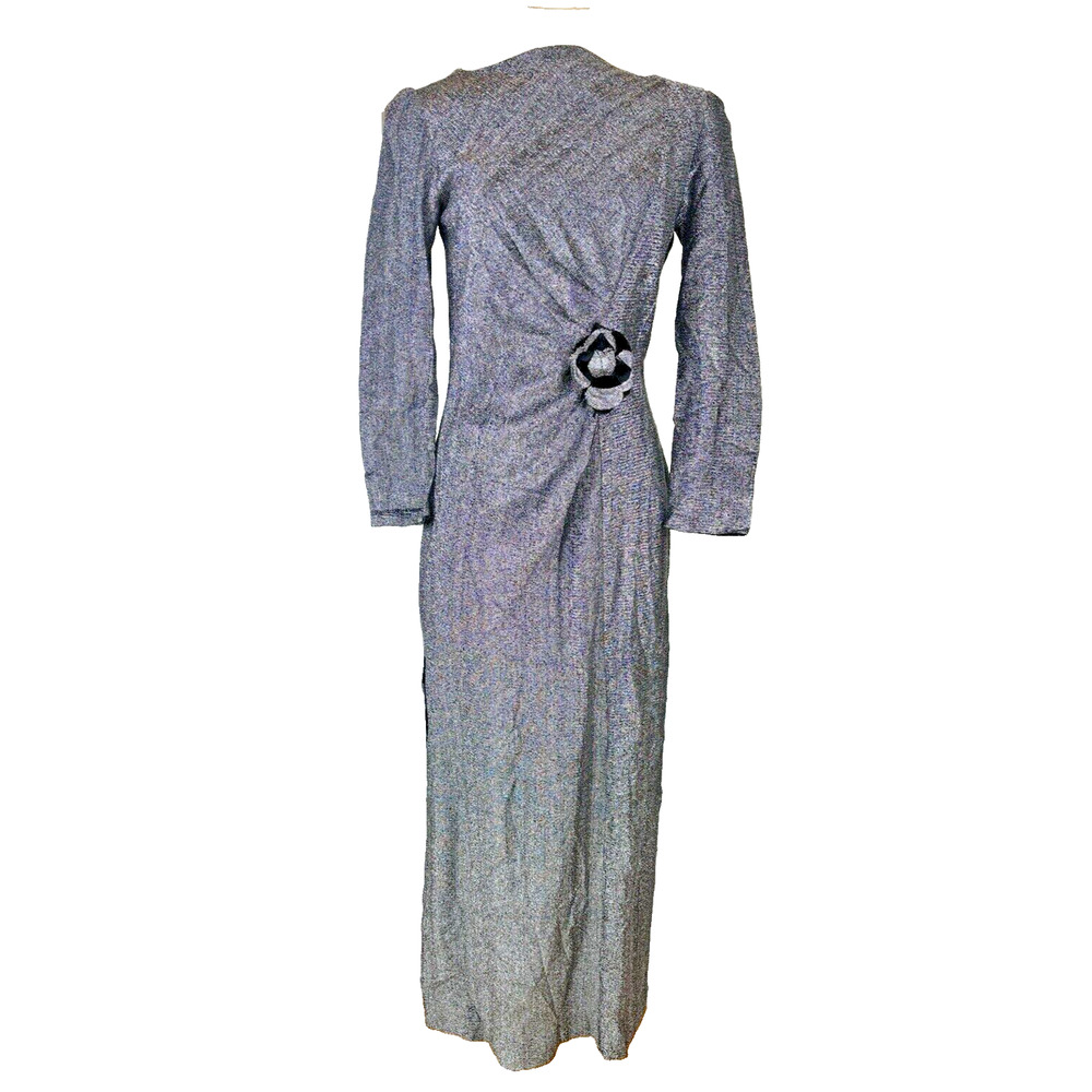 Vintage 70s Teena Paige Silver Metallic 2 Side Slits Dress Size S